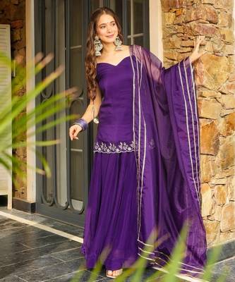 Purple rangoli silk embroidery work heavy wedding attire 1