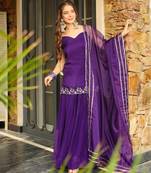 Purple rangoli silk embroidery work heavy wedding attire