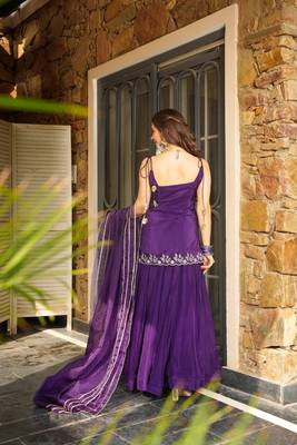 Purple rangoli silk embroidery work heavy wedding attire 2