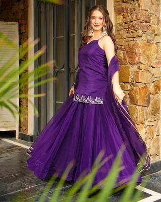 Purple rangoli silk embroidery work heavy wedding attire 4