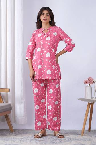 Pink rayon blend printed co-ord set