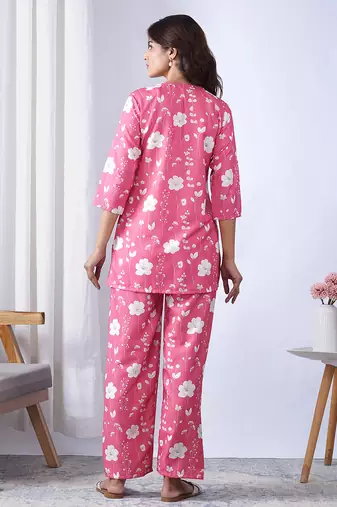 Pink rayon blend printed co-ord set