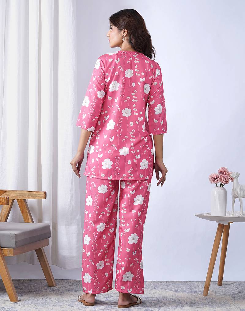 Pink rayon blend printed co-ord set