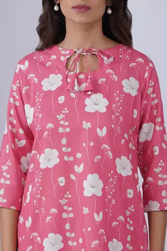 Pink rayon blend printed co-ord set
