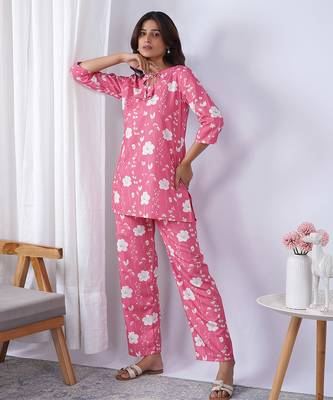 Pink rayon blend printed co-ord set 4