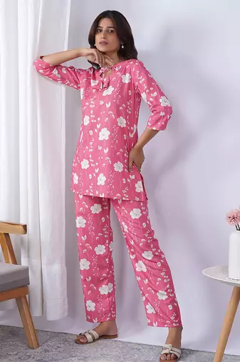 Pink rayon blend printed co-ord set
