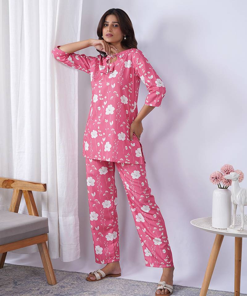 Pink rayon blend printed co-ord set