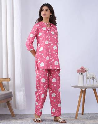 Pink rayon blend printed co-ord set 5