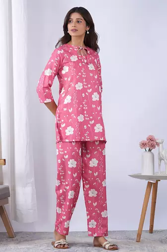 Pink rayon blend printed co-ord set