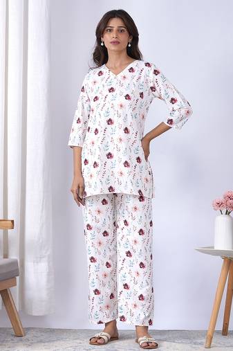 Off white rayon blend printed co-ord set