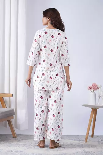Off white rayon blend printed co-ord set