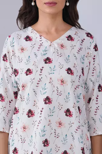 Off white rayon blend printed co-ord set