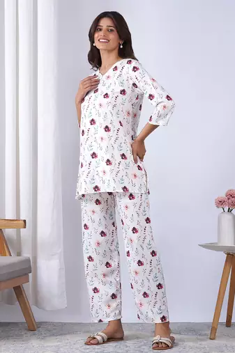 Off white rayon blend printed co-ord set