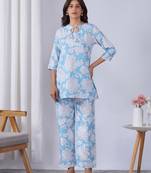Sky blue rayon blend printed co-ord set