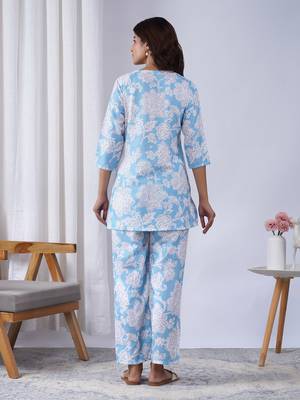 Sky blue rayon blend printed co-ord set 2