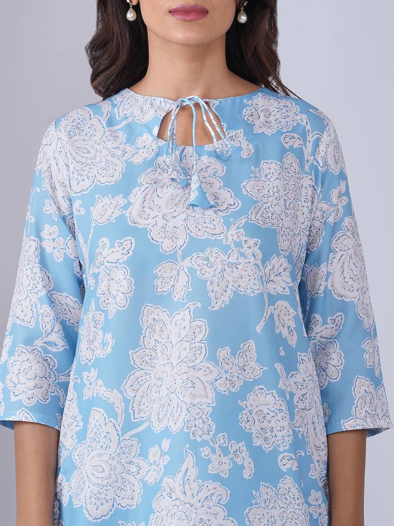 Sky blue rayon blend printed co-ord set