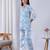 Sky blue rayon blend printed co-ord set
