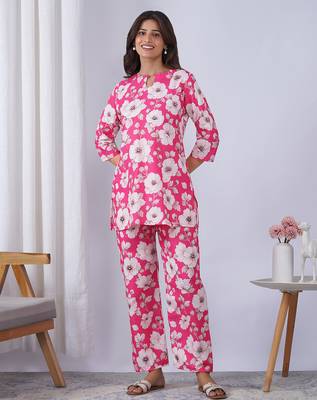 Pink rayon blend printed co-ord set 1