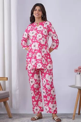 Pink rayon blend printed co-ord set