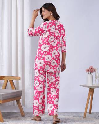 Pink rayon blend printed co-ord set 2
