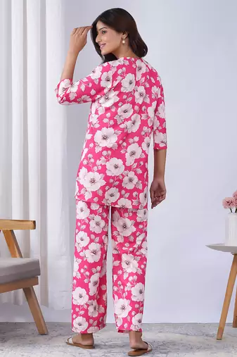 Pink rayon blend printed co-ord set