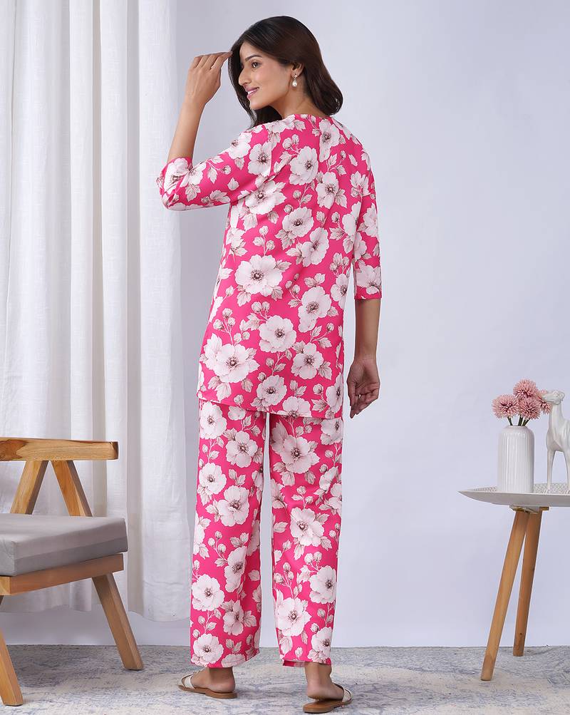 Pink rayon blend printed co-ord set
