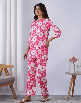 Pink rayon blend printed co-ord set 4