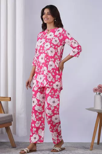 Pink rayon blend printed co-ord set