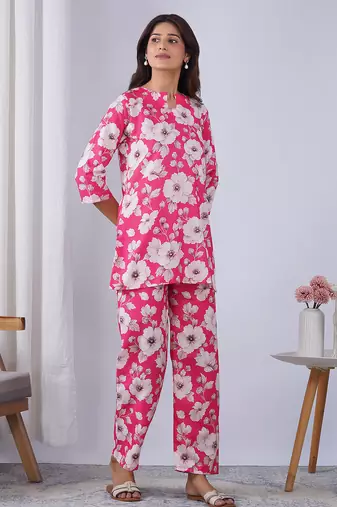 Pink rayon blend printed co-ord set