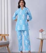 Sky blue rayon blend printed co-ord set
