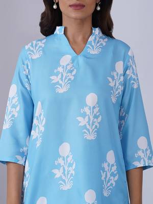 Sky blue rayon blend printed co-ord set 3