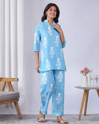 Sky blue rayon blend printed co-ord set 5
