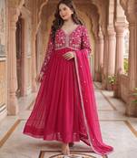 Pink colour georgette ethnic ceremonial wedding reception gown