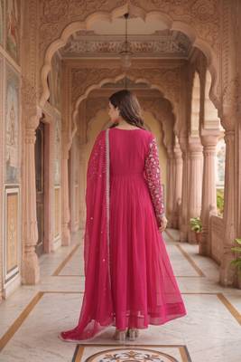 Pink colour georgette ethnic ceremonial wedding reception gown 2