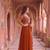 Rust colour georgette ethnic ceremonial wedding reception gown