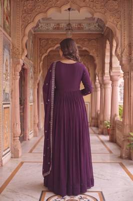 Purple colour georgette ethnic ceremonial wedding reception gown 2