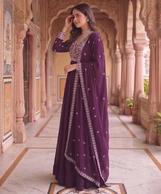 Purple colour georgette ethnic ceremonial wedding reception gown 3
