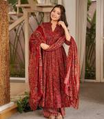 Maroon muslin digital printed readymade suit for fancy trendy looks