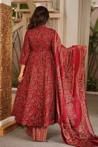 Maroon color muslin fabric designer digital printed readymade suit for fancy trendy looks
