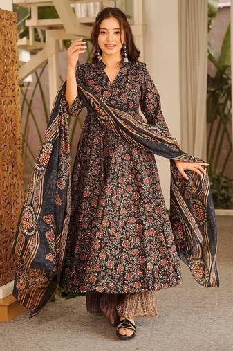 Black muslin digital printed readymade suit for fancy trendy looks