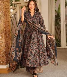 Black muslin digital printed readymade suit for fancy trendy looks