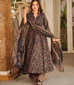 Black muslin digital printed readymade suit for fancy trendy looks