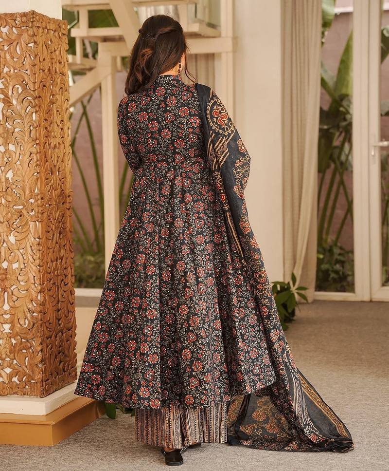 Black muslin digital printed readymade suit for fancy trendy looks
