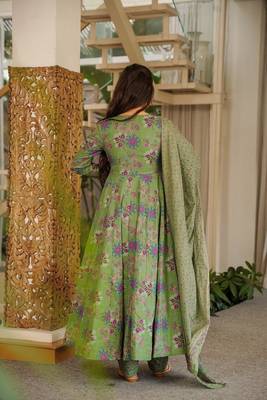 Green muslin digital printed readymade suit for fancy trendy looks 2