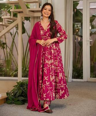 Pink muslin digital printed readymade suit for fancy trendy looks 1