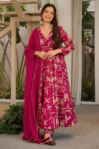 Pink muslin digital printed readymade suit for fancy trendy looks
