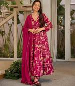 Pink muslin digital printed readymade suit for fancy trendy looks