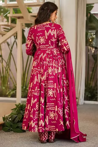 Pink color muslin fabric designer digital printed readymade suit for fancy trendy looks