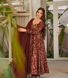 Brown muslin digital printed readymade suit for fancy trendy looks