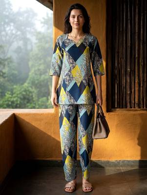 Blue smart and stylish co-ord set dress 1